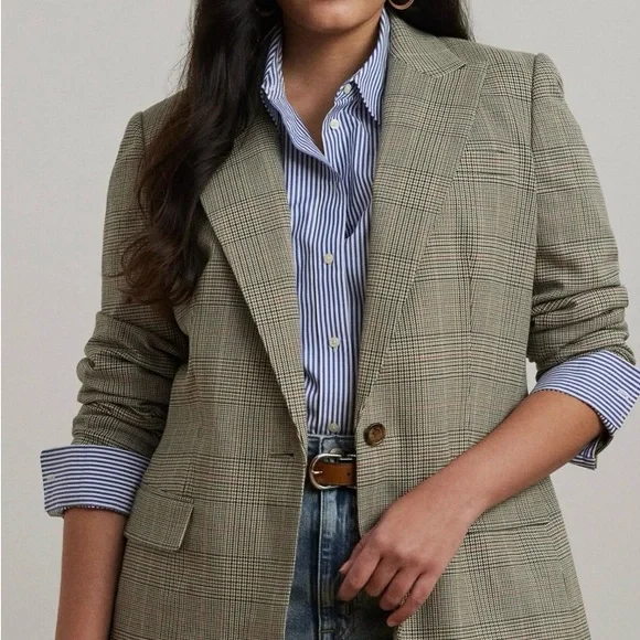 Lauren Ralph Lauren NWT Glen Plaid Cotton-Blend Twill Blazer - Picture 4 of 12